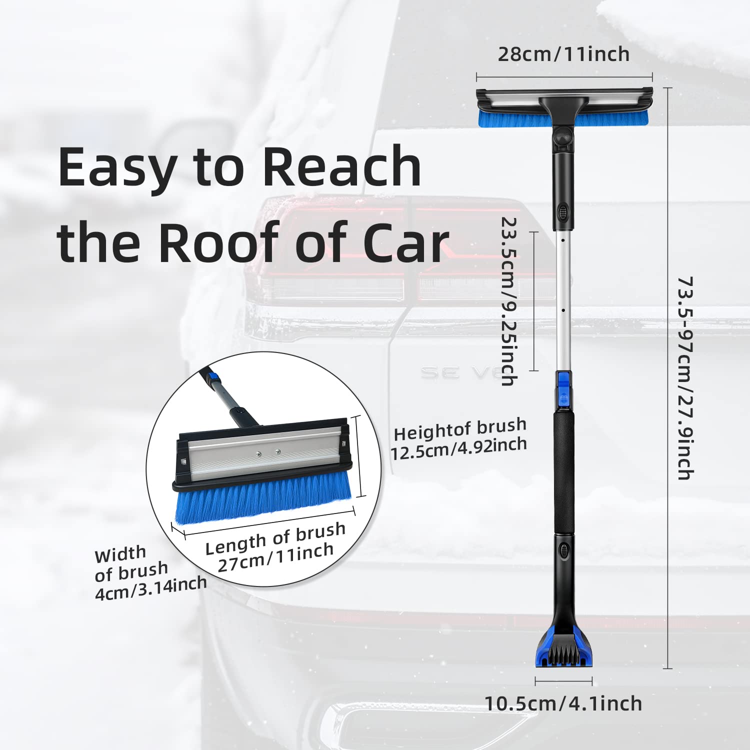 YSMJ Snow Brush and Car Ice Scraper, Telescoping Ice Scraper, Foam Grip, Heavy Duty Snow Remover for Cars, 270° Pivoting Snow Scraper Brush for Car Windshield