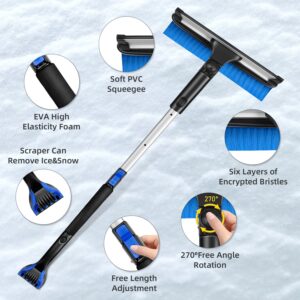 YSMJ Snow Brush and Car Ice Scraper, Telescoping Ice Scraper, Foam Grip, Heavy Duty Snow Remover for Cars, 270° Pivoting Snow Scraper Brush for Car Windshield