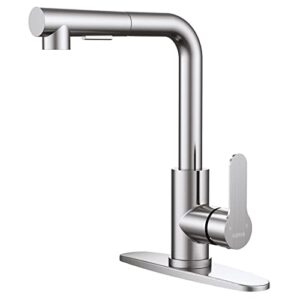 kitchen faucets, brushed nickel kitchen faucet with pull down sprayer and deck plate, stainless steel commercial utility kitchen faucets for sink 3 hole for bar rv camper laundry outdoor farmhouse