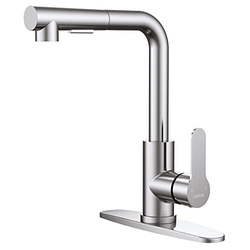 Kitchen Faucets, Brushed Nickel Kitchen Faucet with Pull Down Sprayer and Deck Plate, Stainless Steel Commercial Utility Kitchen Faucets for Sink 3 Hole for Bar Rv Camper Laundry Outdoor Farmhouse