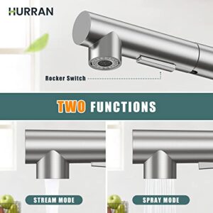 Kitchen Faucets, Brushed Nickel Kitchen Faucet with Pull Down Sprayer and Deck Plate, Stainless Steel Commercial Utility Kitchen Faucets for Sink 3 Hole for Bar Rv Camper Laundry Outdoor Farmhouse