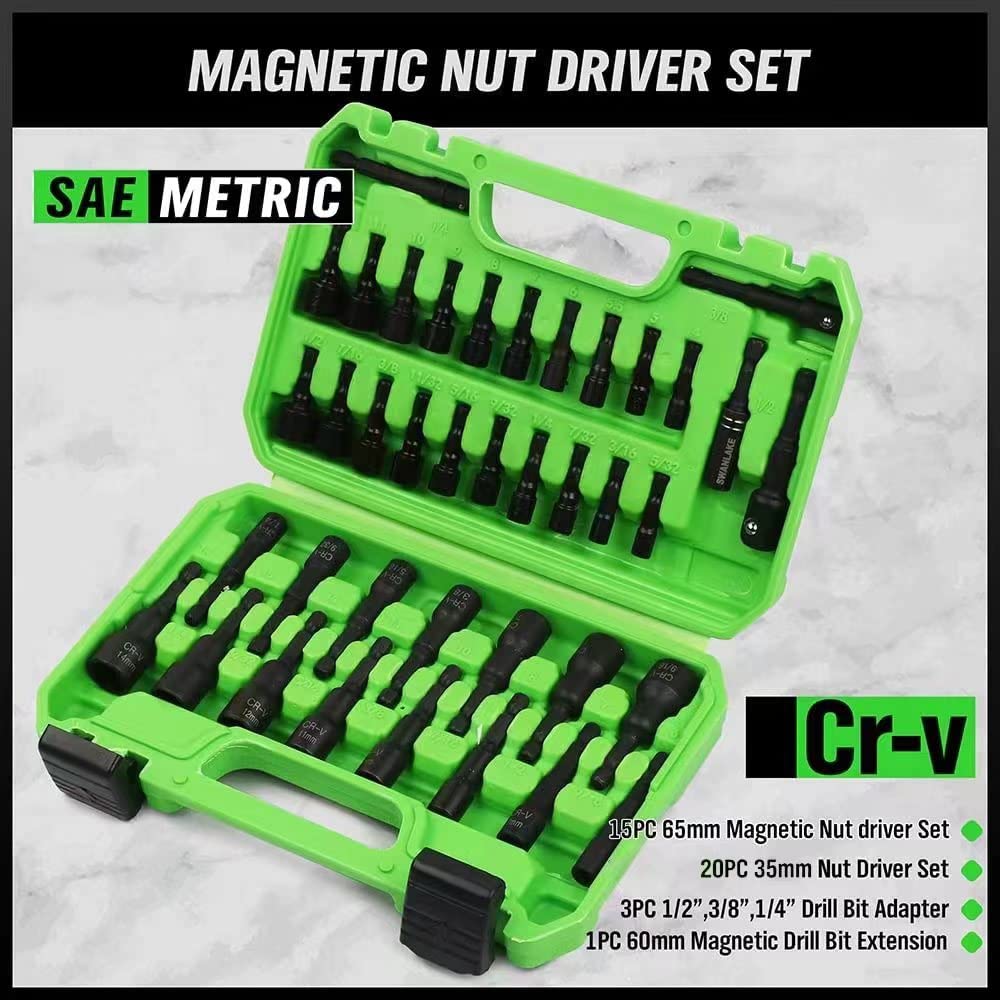 SWANLAKE SWANLAKE 39PCS Magnetic Hex Nut Driver Master Kit,1/4" Quick-Change Hex Shank, SAE & Metric Power Nuts Driver Drill Bit Tools Set,Cr-V Steel