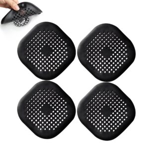 4 pieces shower drain hair catcher bathtub stopper home drain protectors drain cover with sucker water trap sink cover for bathroom bathtub and kitchen (black)