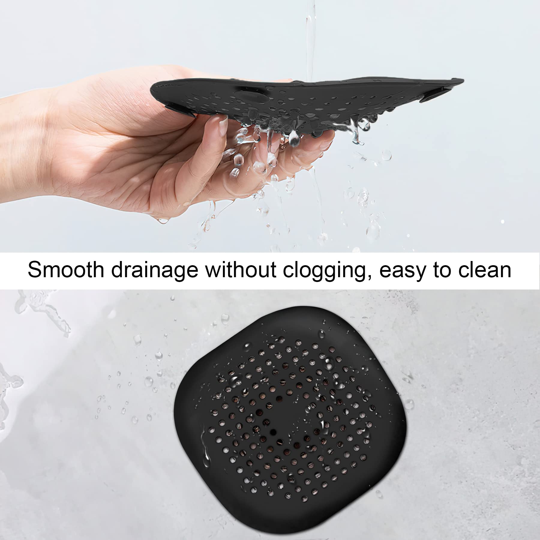 4 Pieces Shower Drain Hair Catcher Bathtub Stopper Home Drain Protectors Drain Cover with Sucker Water Trap Sink Cover for Bathroom Bathtub and Kitchen (Black)