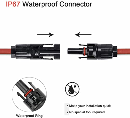 Vorole 10AWG/6mm² Solar Panel Extension Cable, 20FT Cable Wire with Female&Male Connector, 1 Pair Black&Red