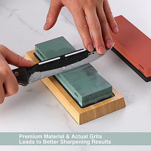 Knife Sharpening Stone Kit Actual Grit KEENBEST Large 4 Side 400 1000 3000 8000 Complete Wet Stones Set Japanese Professional Kitchen Knives Sharpeners Whetstone Flattening Stone Base Guide Leather