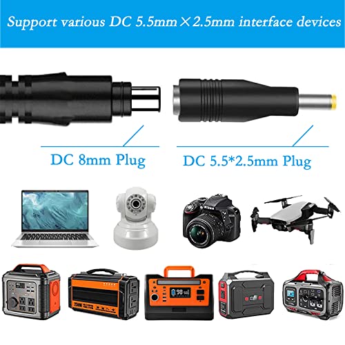 KarlKers 8mm Dc Power Plug, DC 8mm Female to 5.5mm X 2.5mm Male Connector, DC7909 to DC5525 (DC5521) for Solar Generator Portable Power Station, Rechargeable Battery, UAV, Surveillance Camera 5 Pack