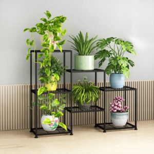 yujchmtzn metal plant stand indoor metal plant stands outdoor tiered plant shelf for multiple plants, 3 tiers 7 potted ladder plant holder table plant pot stand for window garden balcony living room