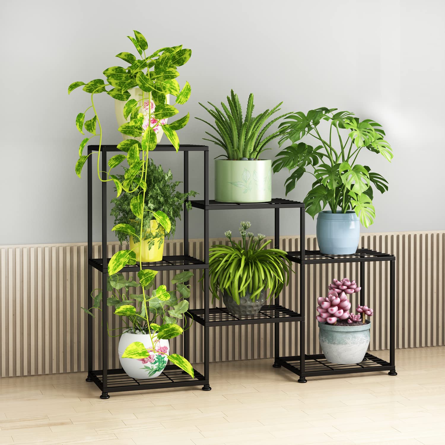 YUJCHMTZN Metal Plant Stand Indoor Metal Plant Stands Outdoor Tiered Plant Shelf for Multiple Plants, 3 Tiers 7 Potted Ladder Plant Holder Table Plant Pot Stand for Window Garden Balcony Living Room