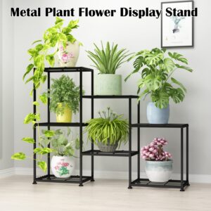 YUJCHMTZN Metal Plant Stand Indoor Metal Plant Stands Outdoor Tiered Plant Shelf for Multiple Plants, 3 Tiers 7 Potted Ladder Plant Holder Table Plant Pot Stand for Window Garden Balcony Living Room