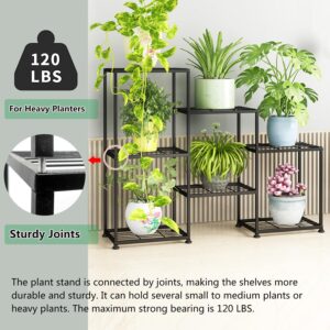 YUJCHMTZN Metal Plant Stand Indoor Metal Plant Stands Outdoor Tiered Plant Shelf for Multiple Plants, 3 Tiers 7 Potted Ladder Plant Holder Table Plant Pot Stand for Window Garden Balcony Living Room