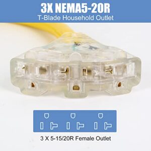 1.5FT NEMA TT-30P Male to 3X 5-15R/5-20R T-Blade Female with LED Power Indicator, HDWS 30 Amp to 110V RV Generator Power Cord Adapter, 3 Prong 30 Amp to 15-20 Amp, 10 AWG, for RV Generators