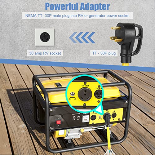 1.5FT NEMA TT-30P Male to 3X 5-15R/5-20R T-Blade Female with LED Power Indicator, HDWS 30 Amp to 110V RV Generator Power Cord Adapter, 3 Prong 30 Amp to 15-20 Amp, 10 AWG, for RV Generators