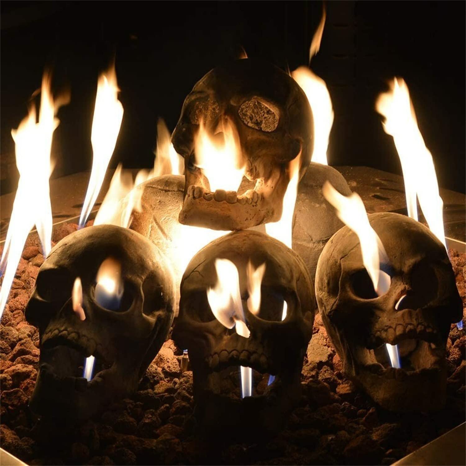 2022 New Terrifying Human Skull Fire Pit, Fireproof Imitated Human Skull Ceramic, Durable Reusable Fire Pit Skulls, Halloween Skull Shaped Fire Stones for Fire Pit Bonfire Campfire Fireplaces