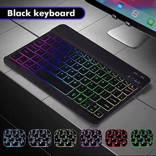 Bluetooth Keyboard and Mouse Combo for iPad - Rechargeable Wireless Keyboard & Mouse with 7-Color Backlit Compatible with iPad 9th/8th Gen, iPad Pro/Air/Mini, iPhone14/13/12 Pro, Black