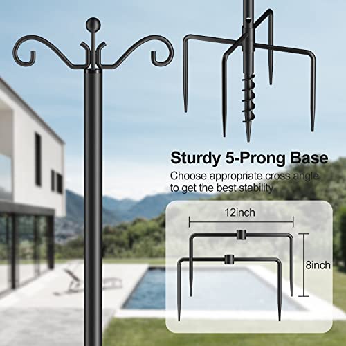 String Light Poles for Outside 2 Pack, Outdoor Light Poles for String Lights with 5-Prong Base and Spiral Ground Anchor, 8.5 ft Heavy Duty Metal Posts for Backyard Garden Patio Christmas Lighting