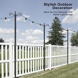 String Light Poles for Outside 2 Pack, Outdoor Light Poles for String Lights with 5-Prong Base and Spiral Ground Anchor, 8.5 ft Heavy Duty Metal Posts for Backyard Garden Patio Christmas Lighting