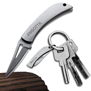 amsotta 2-pack small pocket knife, mini keychain knife, tiny stainless steel folding knife, edc box cutter, envelope opener, utility knife, stocking stuffers for men and women