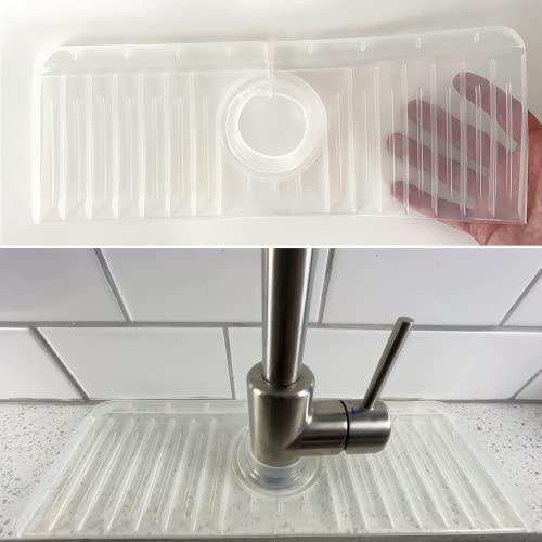 Hermands Kitchen Faucet Splash Guard For Sink - Semi - Transparent Backsplash Sink Mat - Faucet Drip Catcher Silicone - Kitchen Sponge Holder for Sink - Kitchen Sink Splash Guard Behind Faucet