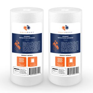 Aquaboon 2-Pack of 1 Micron 10" Sediment Water Filter Replacement Cartridge & Aquaboon 2-Pack Coconut Shell Water Filter Cartridge | Universal Whole House 1 Micron 10 inch Cartridges