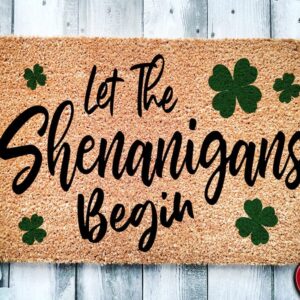 Let the Shenanigans Begin Shamrock Doormat | St. Patrick's Day Housewarming Gift Door Mat | Premium Quality, Thick 100% Coir Coconut Husk Front & Made in the USA - Doormat