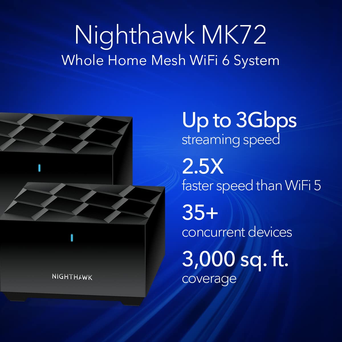 NETGEAR Nighthawk Advanced Whole Home Mesh WiFi 6 System (MK72)– AX3000 Router with 1 Satellite Extender, Coverage up to 3,000 sq. ft. and 35+ Devices