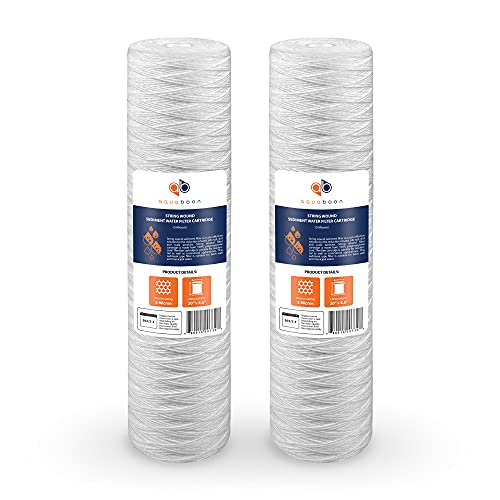 Aquaboon 2-Pack of 5 Micron 20"x 4.5" String Wound Sediment Water Filter Replacement Cartridge & 2-Pack Pleated Sediment Water Filter Cartridge | Universal Whole House 5 Micron 20 inch Cartridges