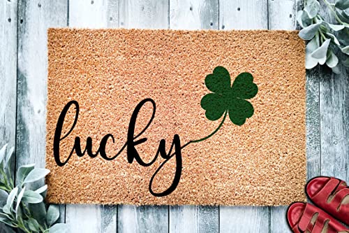 Lucky Shamrock Doormat | St. Patrick's Day Housewarming Gift Door Mat | Premium Quality, Thick 100% Coir Coconut Husk Front & Made in the USA - Doormat