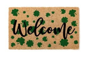 welcome shamrock doormat | st. patrick's day housewarming gift | premium quality, thick 100% coir coconut husk front & made in the usa - doormat