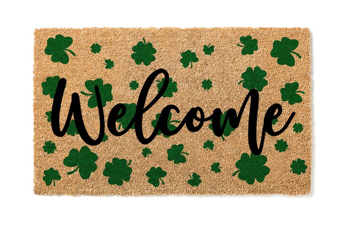 Welcome Shamrock Doormat | St. Patrick's Day Housewarming Gift | Premium Quality, Thick 100% Coir Coconut Husk Front & Made in the USA - Doormat