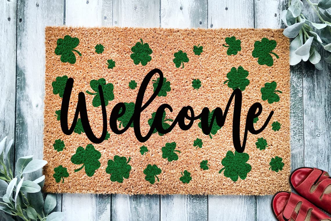 Welcome Shamrock Doormat | St. Patrick's Day Housewarming Gift | Premium Quality, Thick 100% Coir Coconut Husk Front & Made in the USA - Doormat