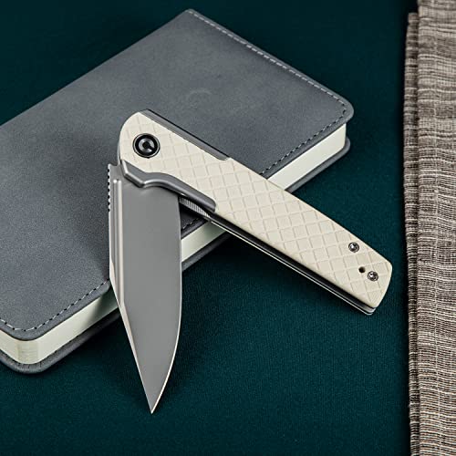 CIVIVI Cachet Folding Pocket Knife, 3.48 inch 14C28N Blade Stainless Steel With G10 Inlay Handle Reversible Pocket Clip, EDC Knife for Utility Hiking Camping Fishing Work C20041B-2