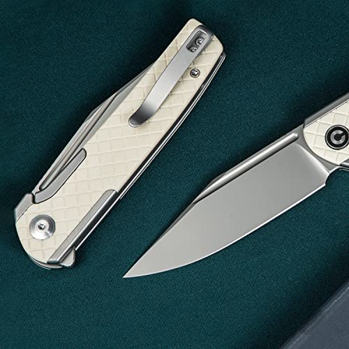 CIVIVI Cachet Folding Pocket Knife, 3.48 inch 14C28N Blade Stainless Steel With G10 Inlay Handle Reversible Pocket Clip, EDC Knife for Utility Hiking Camping Fishing Work C20041B-2