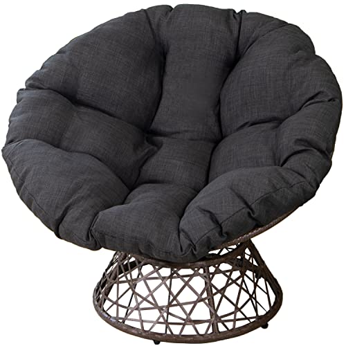 Papasan Chair Patio Lounge Chairs Egg Chair Round Circle Ratten Chair 360-Degree Swivel Papasan Chair with Cushion and Metal Frame for Indoor Outdoor Living Room Bedroom Apartment (Black)