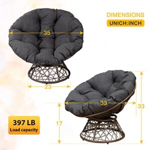 Papasan Chair Patio Lounge Chairs Egg Chair Round Circle Ratten Chair 360-Degree Swivel Papasan Chair with Cushion and Metal Frame for Indoor Outdoor Living Room Bedroom Apartment (Black)