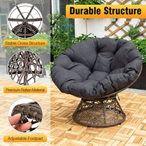 Papasan Chair Patio Lounge Chairs Egg Chair Round Circle Ratten Chair 360-Degree Swivel Papasan Chair with Cushion and Metal Frame for Indoor Outdoor Living Room Bedroom Apartment (Black)