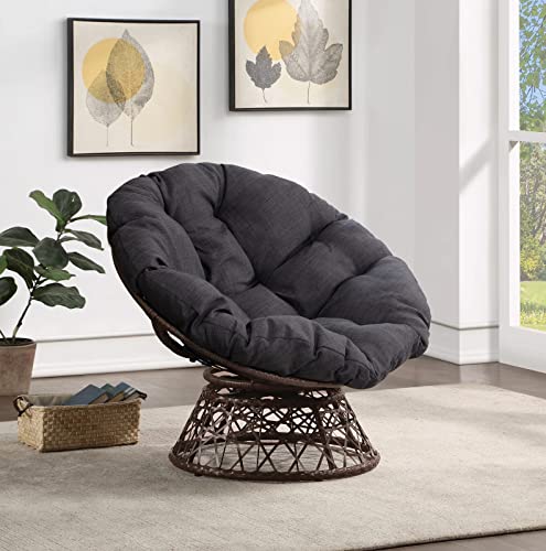 Papasan Chair Patio Lounge Chairs Egg Chair Round Circle Ratten Chair 360-Degree Swivel Papasan Chair with Cushion and Metal Frame for Indoor Outdoor Living Room Bedroom Apartment (Black)