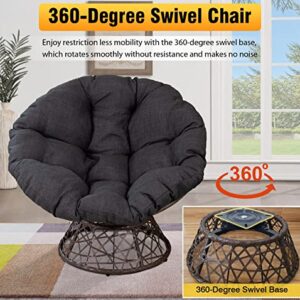 Papasan Chair Patio Lounge Chairs Egg Chair Round Circle Ratten Chair 360-Degree Swivel Papasan Chair with Cushion and Metal Frame for Indoor Outdoor Living Room Bedroom Apartment (Black)