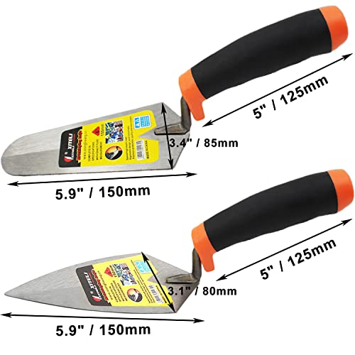 ESreake 2 Pcs Pointing Trowel and Gauging Trowel Set,6" Masonry Hand Tool Set with Soft Grip Handle,Margin Trowel Bricklaying Trowel Building Products (6 Inch)