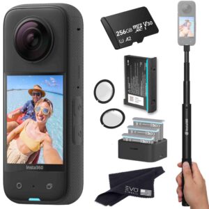 insta360 x3 - waterproof 360 action camera bundle includes extra battery, charger, invisible selfie stick, lens guard& 256gb memory card
