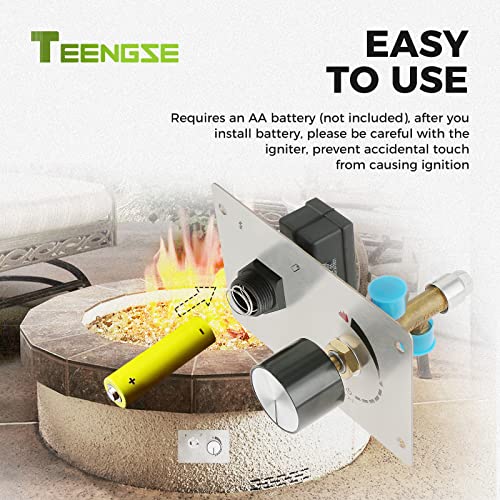 TEENGSE Fire Pit Gas Burner Spark Ignition Kit Indoor Outdoor Flame Fail Safe Valve, Gas Control Kit Push Button Ignition Upgrade Rotary Button Control Valve Integrated Stainless Steel Control Panel