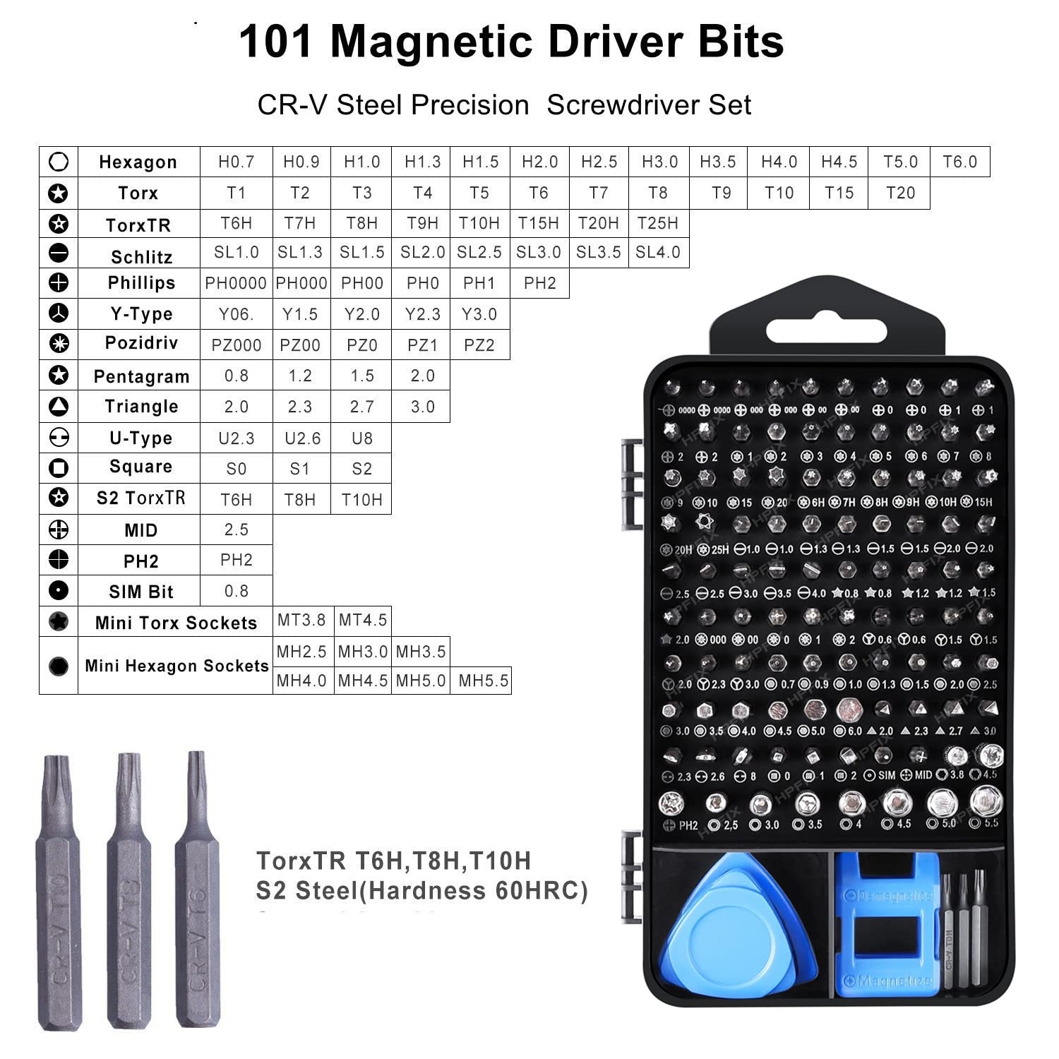 HPFIX Precision Screwdriver Sets 124-Piece Computer Tool Kit with 101 Bits Magnetic, Electronics Repair Tool Kit for iPhone, MacBook, Laptop, PC, Tablet, PS4, Xbox, Nintendo, Game Console