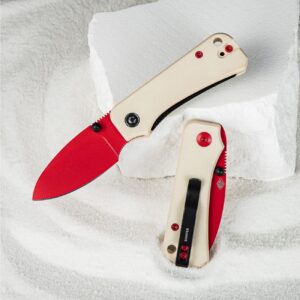 CIVIVI Baby Banter Pocket Knife for EDC, Ben Petersen Folding Knife with 2.34 in Nitro V Steel Blade G10 Handle, Titanium Thumb Stud Opener C19068S-7(Red)