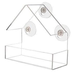 window bird house feeder with extra strong suction cups clear bird seed holder for outside birdhouse shape wmbf0001