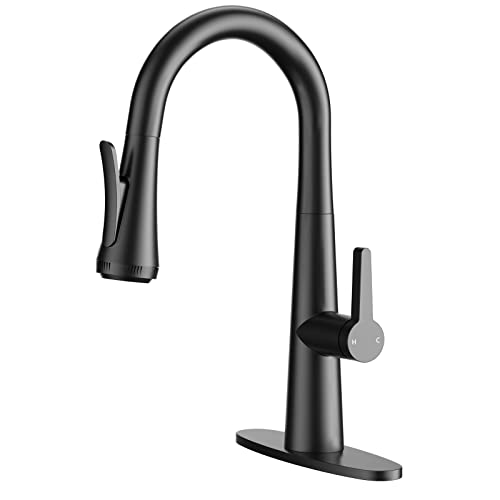 Kitchen Faucet with Pull-Down Sprayer, LEPO Matte Black 4-Function Kitchen Pull Out Faucet, Modern High Arc Single Handle Kitchen Utility RV Bar Sink Faucets with Deck Plate (Matte Black)