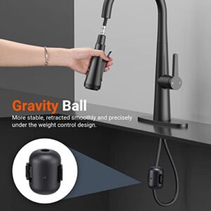 Kitchen Faucet with Pull-Down Sprayer, LEPO Matte Black 4-Function Kitchen Pull Out Faucet, Modern High Arc Single Handle Kitchen Utility RV Bar Sink Faucets with Deck Plate (Matte Black)