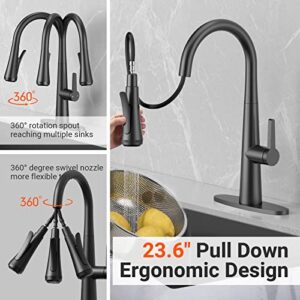 Kitchen Faucet with Pull-Down Sprayer, LEPO Matte Black 4-Function Kitchen Pull Out Faucet, Modern High Arc Single Handle Kitchen Utility RV Bar Sink Faucets with Deck Plate (Matte Black)