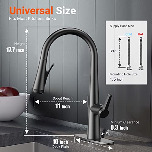 Kitchen Faucet with Pull-Down Sprayer, LEPO Matte Black 4-Function Kitchen Pull Out Faucet, Modern High Arc Single Handle Kitchen Utility RV Bar Sink Faucets with Deck Plate (Matte Black)