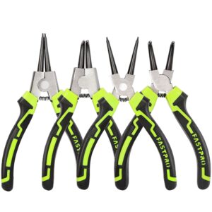 fastpro 4-piece 7-inch snap ring pliers set, internal/external circlip pliers kit with straight/bent jaw, heavy duty for ring remover retaining