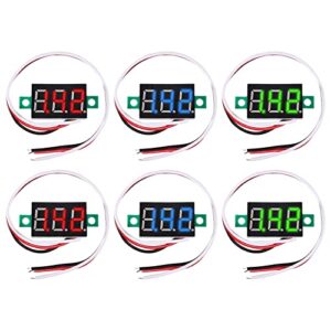 diitao 6pcs voltage tester small digital voltmeter gauge tester 0.36" 3 wire dc 0-100v 3 colors led display voltage tester dc volt meter blue red green